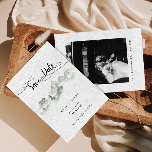 Natur Wasserfarbe Graue Berge Save the Date Einladung