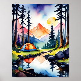 Natur Wasserfarbe Sonnenuntergang Camping Poster