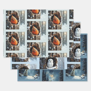 Natur Weihnachten Kardinal, Eule, Eisbär Geschenkpapier Set