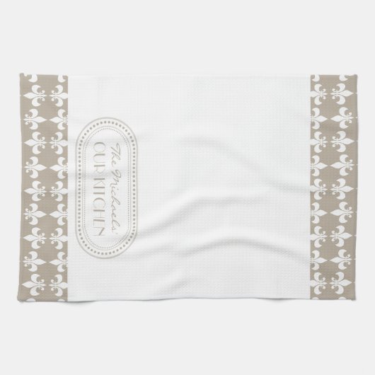 Natur | White Lilie Pattern Monogram Handtuch (Horizontal)