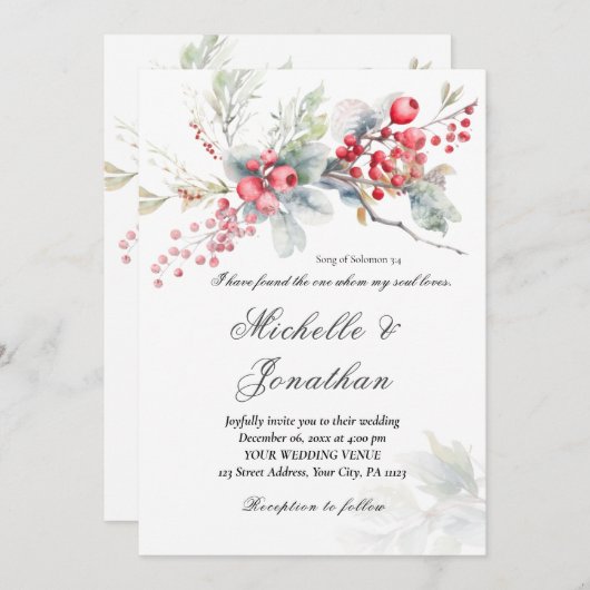 Natur Winter Weihnachten Christliche Hochzeit Einladung (Vorne/Hinten)