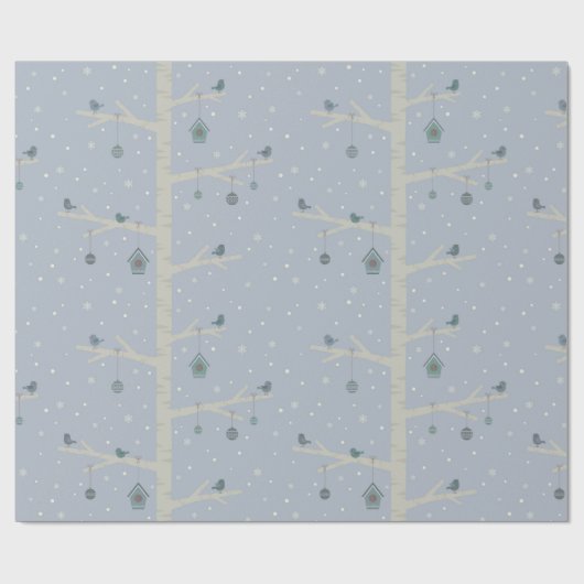 Natur-Winterwald, Weihnachtsvögel auf Baum Geschenkpapier (Flach)