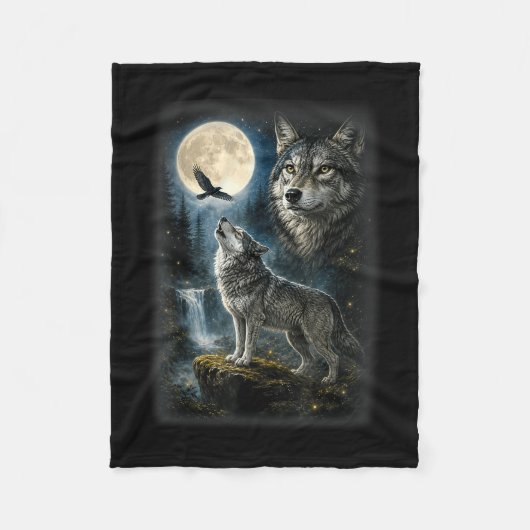 Natur Wolf Wald Bäume Wölfe Wildtier Mond Fleecedecke (Vorderseite)