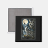 Natur Wolf Wald Bäume Wölfe Wildtier Mond Magnet (Vorderseite/Rückseite)
