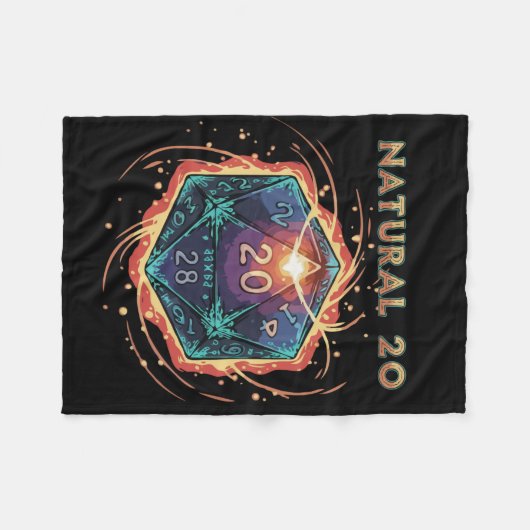 Natural 20 Flaming D20 Dice | Epic D&D Critical Fleecedecke (Vorderseite (Horizontal))