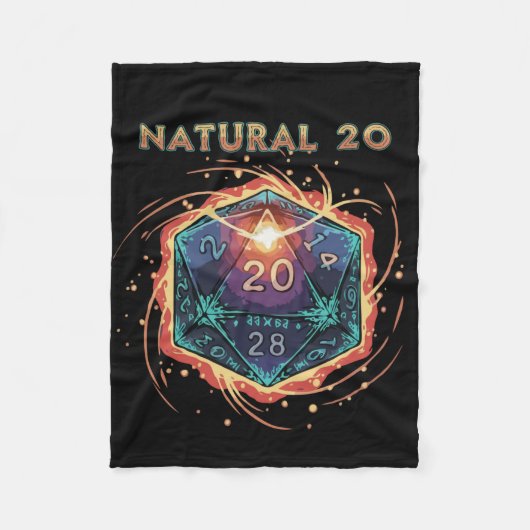 Natural 20 Flaming D20 Dice | Epic D&D Critical Fleecedecke (Vorderseite)