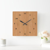 Natural Bamboo Wood Grain Look Quadratische Wanduhr (Zuhause)