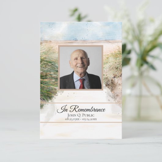 Natural Beach Watercolor Beerdigung Beileid Dankeskarte (Stehend Vorderseite)