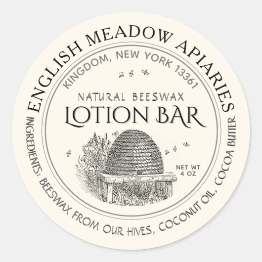 Natural Beeswax Custom Lotion Bar Label Elfenbein Runder Aufkleber (Vorderseite)