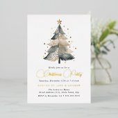 Natural Beige Blue Gold Weihnachtsbaum Folieneinladung (Stehend vorne)