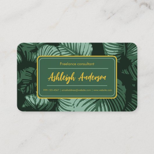 Natural Boho Sage Green Blätter Pattern Visitenkarte (Vorderseite)