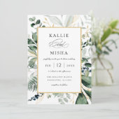 Natural Botanic Foliage Frame Emerald Wedding Einladung (Stehend Vorderseite)
