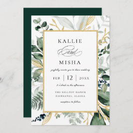 Natural Botanic Foliage Frame Emerald Wedding Einladung