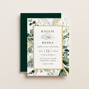 Natural Botanic Foliage Frame Emerald Wedding Einladung