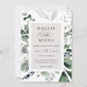 Natural Botanic Foliage Frame Emerald Wedding Einladung (Vorderseite)