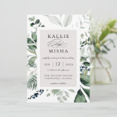 Natural Botanic Foliage Frame Emerald Wedding Einladung (Stehend Vorderseite)