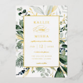 Natural Botanic Foliage Frame Emerald Wedding Folieneinladung (Vorderseite)