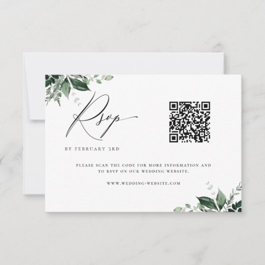 Natural Botanic Minimalist Wedding QR Code RSVP Karte (Vorderseite)