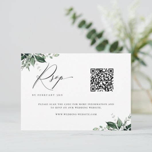 Natural Botanic Minimalist Wedding QR Code RSVP Karte (Stehend Vorderseite)
