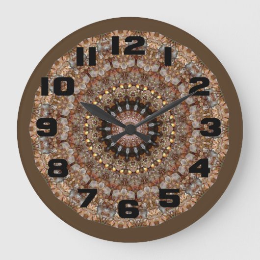 Natural Browns Mandala Pattern Große Wanduhr (Vorderseite)