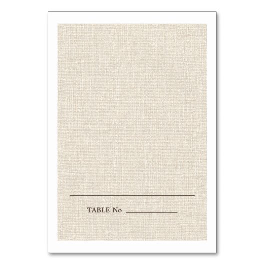 Natural Burlap Texture Wedding Platzkarten Tischnummer (Vorderseite)
