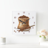 Natural Coffee Best Bean Bag and Scoop Quadratische Wanduhr (Zuhause)