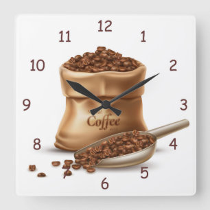 Natural Coffee Best Bean Bag and Scoop Quadratische Wanduhr