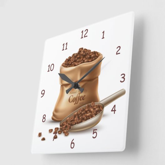 Natural Coffee Best Bean Bag and Scoop Quadratische Wanduhr (Winkel)