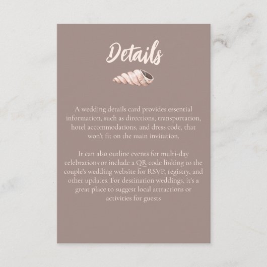 Natural Elegant Beach Seashell Enclosure Card Begleitkarte (Vorderseite)