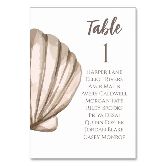 Natural Elegant Beach Seashell Table Card Tischnummer (Vorderseite)