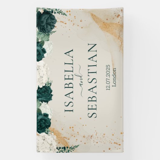 Natural Emerald Rose Beige Floral Wedding Banner (Vertikal)