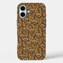 Natural Floral Pattern: Golden Accents  Dark Canva iPhone 16 Plus Hülle