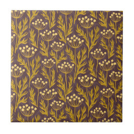 Natural Floral Pattern: Golden Accents  Dark Canva Fliese