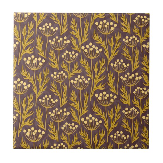 Natural Floral Pattern: Golden Accents  Dark Canva Fliese (Vorderseite)