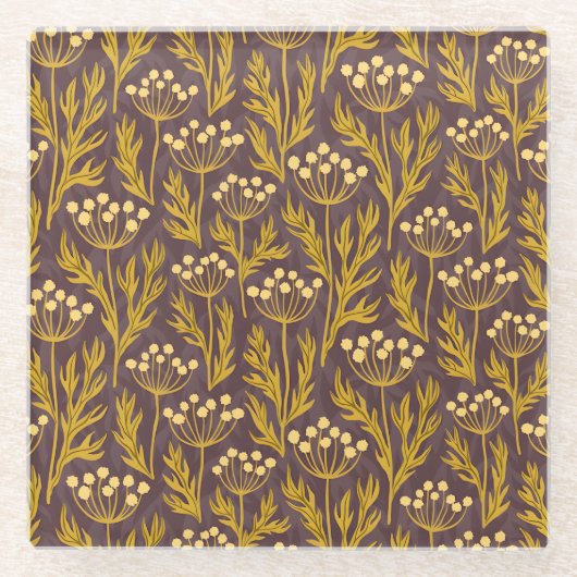 Natural Floral Pattern: Golden Accents  Dark Canva Glasuntersetzer (Vorderseite)
