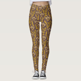 Natural Floral Pattern: Golden Accents  Dark Canva Leggings