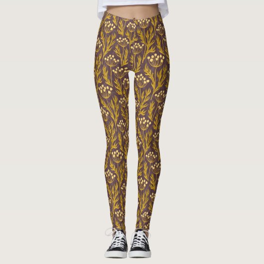Natural Floral Pattern: Golden Accents  Dark Canva Leggings (Vorderseite)