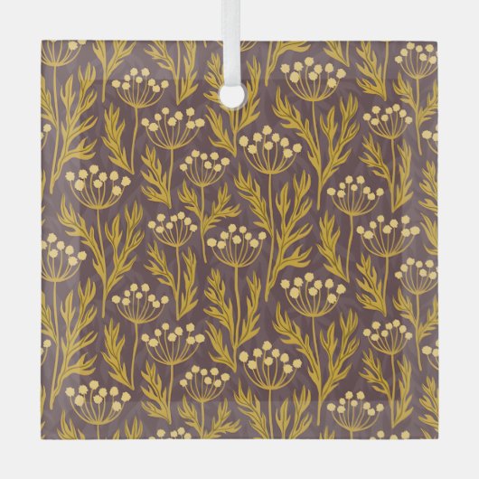 Natural Floral Pattern: Golden Accents  Dark Canva Ornament Aus Glas (Vorderseite)
