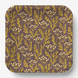 Natural Floral Pattern: Golden Accents  Dark Canva Pappteller