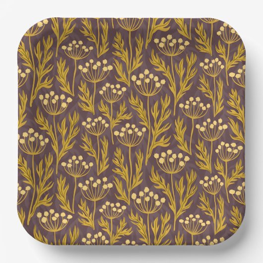 Natural Floral Pattern: Golden Accents Dark Canva Pappteller (Vorderseite)