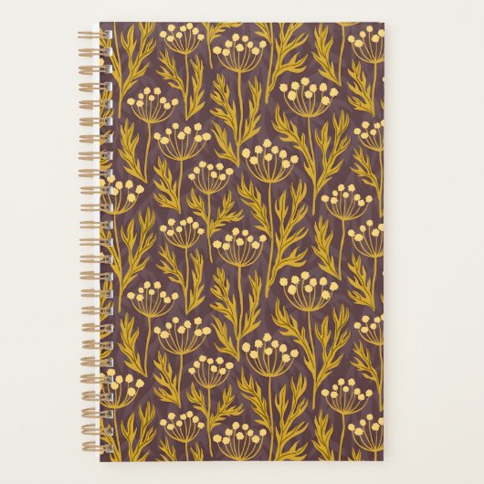 Natural Floral Pattern: Golden Accents  Dark Canva Planer (Vorderseite)