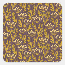 Natural Floral Pattern: Golden Accents  Dark Canva Quadratischer Aufkleber