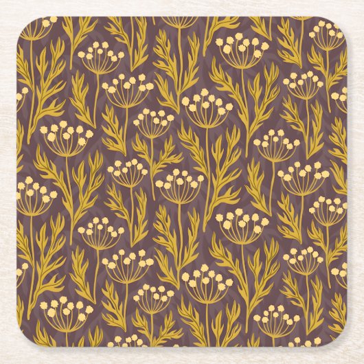 Natural Floral Pattern: Golden Accents  Dark Canva Rechteckiger Pappuntersetzer (Vorderseite)