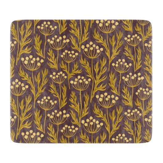 Natural Floral Pattern: Golden Accents  Dark Canva Schneidebrett (Vorderseite)