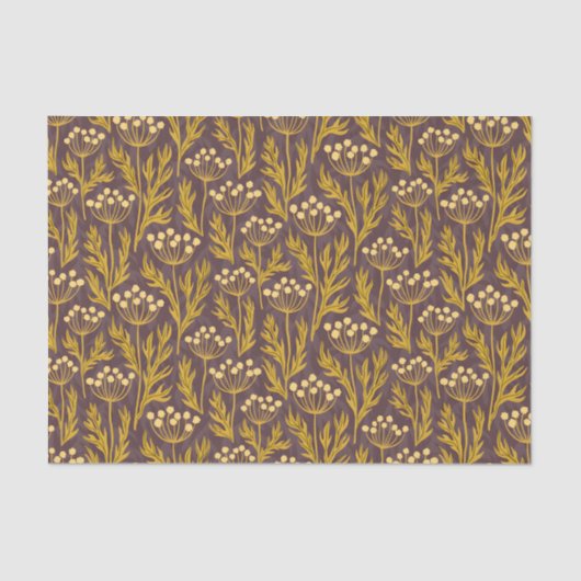 Natural Floral Pattern: Golden Accents  Dark Canva Seidenpapier (Vorderseite)