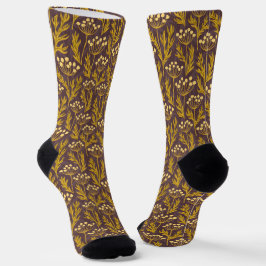 Natural Floral Pattern: Golden Accents  Dark Canva Socken