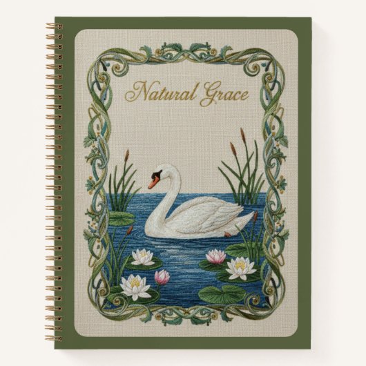 Natural Grace Embroidered Swan Water Lily Notizblock (Vorderseite)