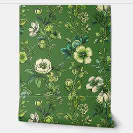 Natural Green and White Floral Peel and Stick Tapete