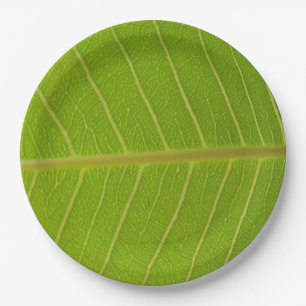 Natural Green Leaf and Light Yellow Line Design 9" Pappteller