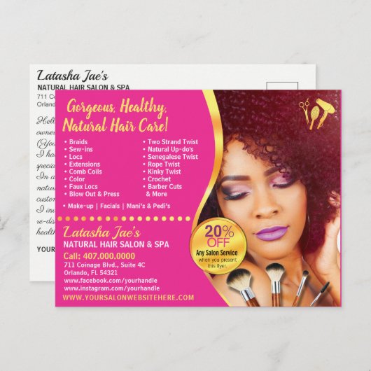 Natural Hair Care Salon Stylist Postcard Vorlage (Vorne/Hinten)